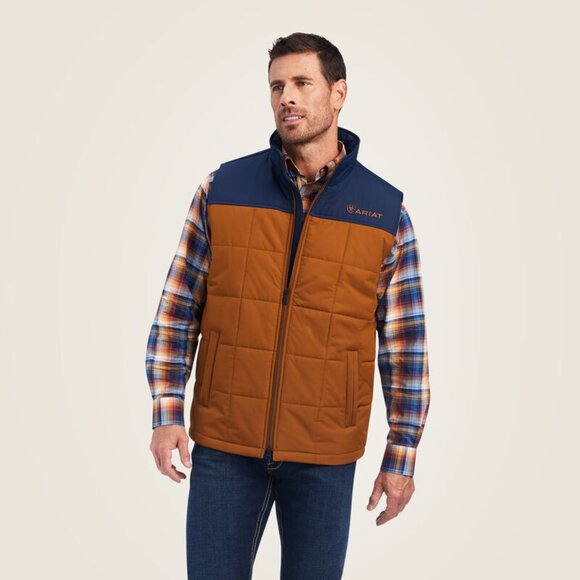 Ariat Men's Tan and Navy Quilted Vest. Excellent Condition.. XLT - Picture 1 of 7